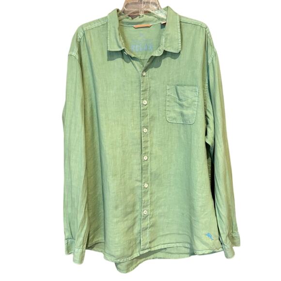 Tommy Bahama Mens Sea Glass Breezer Linen Shirt Lime Grass Green Size XXL Beachy - Picture 3 of 13